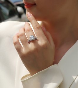 Ensemble de mariage en moissanite taille ronde, couleur D, VVS1, pierres de laboratoire, <span class=keywords><strong>argent</strong></span> sterling S925, plaqué or 18 carats, or rose, or blanc - Product Image 5