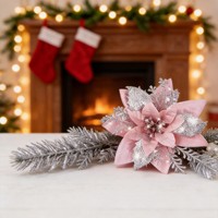 Accessoires de décoration florale de Noël tendance, ornements de sapin de Noël, fleurs artificielles scintillantes pour sapin de Noël