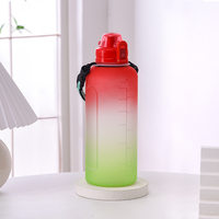 Bouteille d'eau en plastique de 2 L de haute qualité, grande capacité, dégradé ombré, minimaliste, avec infuseur à thé, bouteille de sport portable