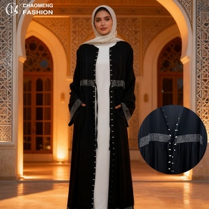 9.9 Nida Material Abaya Simple Luxury Diamond Pearls <b>Cardigan</b> With Side Pockets With Front Small Belt Eid Women Abaya 1402# - Product Image 1