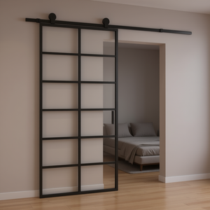 Porte coulissante en aluminium et verre noir 35,4x80,7 pouces, design minimaliste intérieur, isolation thermique - Product Image 3