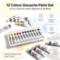 Kinghan – Ensemble de gouache 12 couleurs 12 ml en tube aluminium, pigments artistiques puissants pour toile, papier et création d'affiches peintes à la main