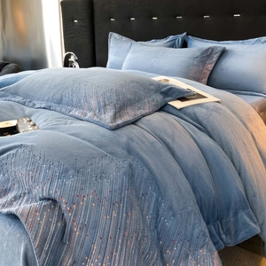 Parure de lit bébé en velours polaire bleu corail, ensemble de quatre pièces avec drap-housse, douce, épaisse et chaude pour la maison et la chambre - Product Image 2