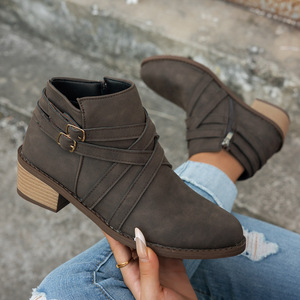 Bottines tissées à bout pointu pour femmes, nouvelle collection, talon épais, fermeture éclair latérale, grande taille, bottines courtes rétro - Product Image 2