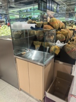 RVS supermarkt fruit- en groentestand kassa met opbergkast voor supermarkt