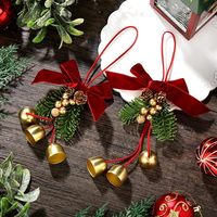 Hiasan Pohon Natal Gantung Bentuk Pita, Lonceng, dan Kerucut Pinus, Ornamen Pita Natal untuk Dekorasi Pesta dan Lemari Dapur