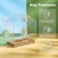 Mangeoire à oiseaux transparente en acrylique avec ventouse, en forme de maison, plateau à graines anti-déversement, conteneur alimentaire de 3 mm, personnalisable pour usage extérieur