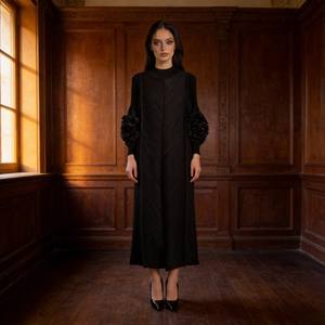 Premium Elegant Pleated Print Polyester Abaya for Muslim Women Custom Modest Dress Wholesale Manufacturer - Product Image 1