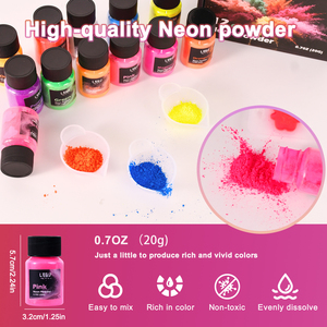 LEQU Happy And Fun Ensemble de 12 poudres néon pour la décoration des ongles et les loisirs créatifs - Product Image 3