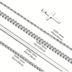 남성용 6pcs 패션 펜던트 목걸이 스테인레스 스틸 체인 목걸이 쥬얼리 세트 (4 체인 + 1 크로스 펜던트 + 1 바 펜던트) - Product Image 6