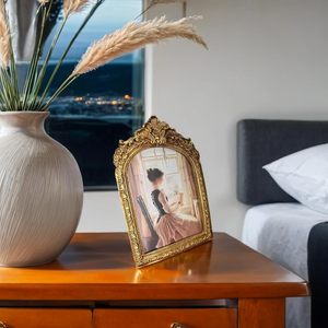 Retro European Golden <b>Arched</b> Resin Eco-Friendly Photo <b>Frame</b> with HD Glass for Table Top Display and Wall Hanging Home Decor - Product Image 2