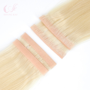Russian Hair <strong>Invisible</strong> Hole <strong>Weft</strong> Extensions Ice White Highlight Remy Grade Machine Double <strong>Weft</strong> 100g/pack - Product Image 4