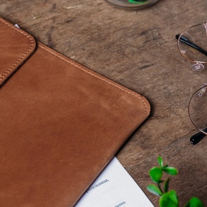 Handcrafted Crazy Horse Leather <b>Computer</b> Pouch Customized Leather Case Leather Laptop Sleeve Case for 13/14/15 Inch Devices - Product Image 5