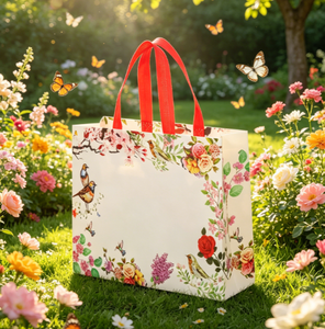 Vintage Flower Bird Non-woven <b>Gift</b> <b>Bag</b>, Waterproof Reusable Tote Handbag With <b>Red</b> Ribbon Handle for Wedding Jewelry <b>Gift</b> - Product Image 4