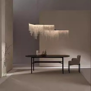 Modern Luxury Rectangle Chandelier <b>Led</b> <b>Lights</b> Remote Control White Multi Head For Dining Room - Product Image 1