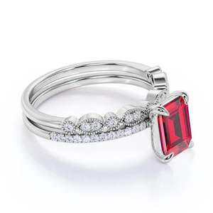 Bague de mariage en rubis taille émeraude 1,45 carat, en argent sterling 925 plaqué rhodium, style classique, bijou de fête pour anniversaire - Product Image 2