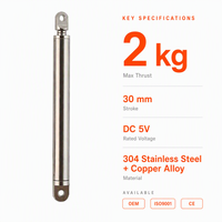 Attuatore Lineare Telescopico Mini 5V DC, Corsa 30mm, Spinta 20N, 2mm/s, IP56 Antigoccia, Acciaio Inossidabile 304, per Ventilatori, Smart Home, Applicazioni Mediche