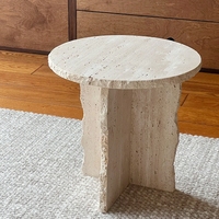 Table d'appoint de villa en travertin beige poli moderne, forme personnalisée, 4 pieds, taille sur mesure, faible MOQ