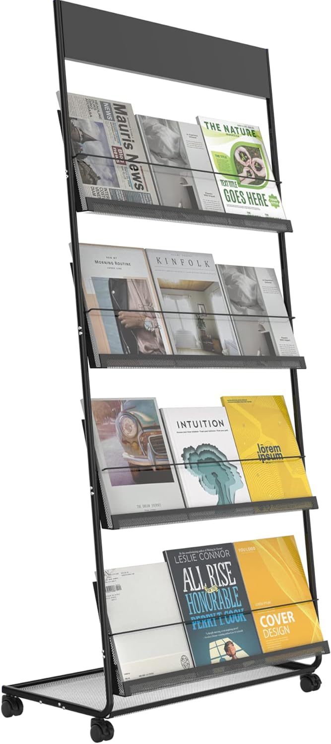 4-Layer Floor-Standing Brochure Display Stand with Wheels for Office and Exhibitions — view 3