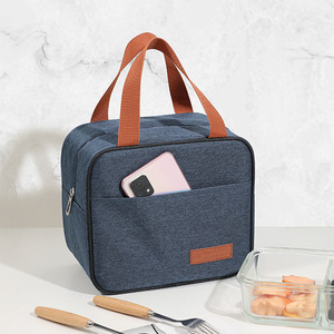 Square Lunch Bag Insulated Portable Foldable Large Capacity For Daily Use Gray Navy Blue - Product Image 3