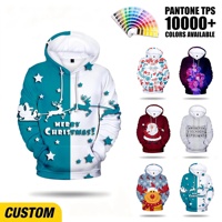Sweat à capuche pour homme en polyester personnalisé avec sublimation, motif graphique d'hiver, impression 3D sur toute la surface, pour les fêtes de Noël