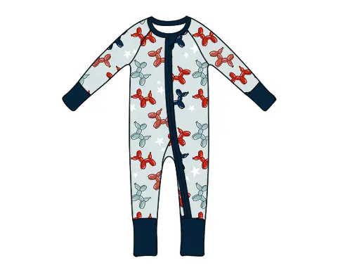 Custom Western Koe Dierenprint Baby Bamboe Pyjama Zacht Ademend Melk Zijde Baby Kleding Rits Ruche Baby Rompertjes