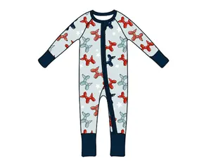 Custom Western Koe Dierenprint Baby Bamboe Pyjama Zacht Ademend Melk Zijde Baby Kleding Rits Ruche Baby Rompertjes