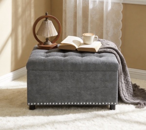 Modern Fabric <b>Storage</b> Ottoman Square Upholstered Footstool <b>with</b> Nailhead Trim Coffee Table for Bedroom - Product Image 3