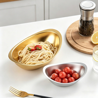 Bol ovale en acier inoxydable 304, forme bateau, doré/argenté, assiette à collation, bol à salade de fruits, bol à pâtes, plat de service pour restaurant coréen BBQ