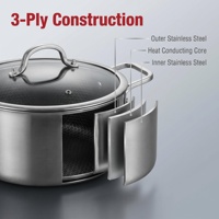 Casseroles de cuisine en gros, en acier inoxydable 304 à 3 couches, avec motif double face et couvercle en verre