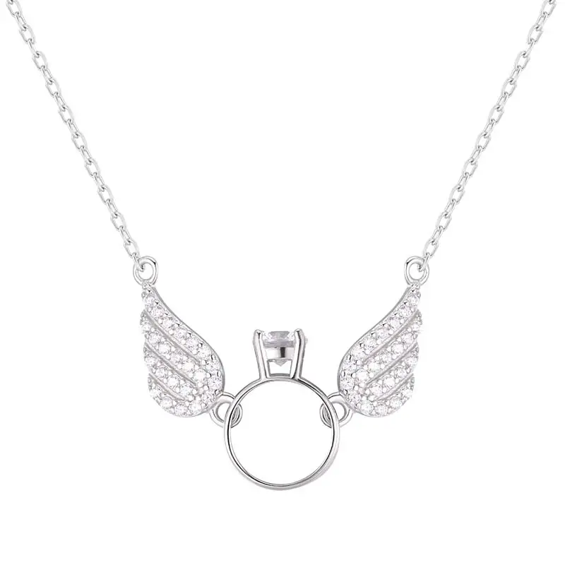 Модный 925 стерлингового серебра ангельские крылья кубический цирконий родиевое ожерелье женское ожерелье Высокие украшения