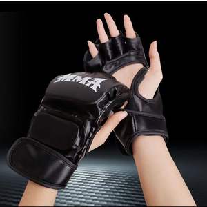 Gants de boxe en cuir synthétique demi-doigts pour adultes et enfants 6oz/10oz Gants d'entraînement MMA Fitness - Product Image 1