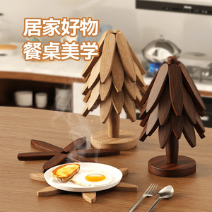 Tapis isolant thermique pour arbre de Noël Qinfeng en bois de noyer, ensemble de 4 pièces pour la protection des ustensiles de table - Product Image 2