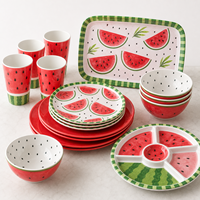 Services de table en mélamine incassable à motif de fruits, réutilisables, assiettes et bols pour cantine scolaire des enfants, livrés avec un kit d'ustensiles
