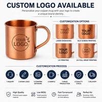 Mug en cuivre pur 450 ml avec logo personnalisé, finition métal brossé, avec poignée, gravure laser pour cadeau promotionnel