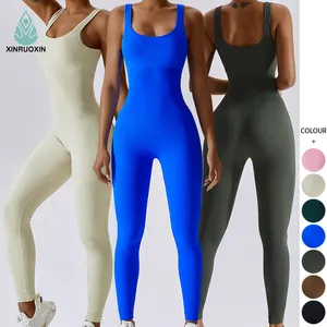 Jumpsuit wanita Label pribadi kustom pakaian aktif satu potong pakaian Jumpsuit rajut bertumpuk dengan harga Populer