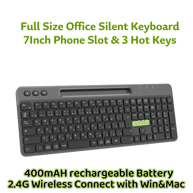 Wireless 2.4Ghz Ultra-thin Office Keyboard Rechargeable for Interface Silent Membrane Programmable Full Size Plug Play New