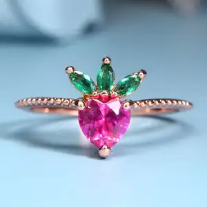 LIFTJOYS新品时尚天然草莓戒指绿色粉色细心立方锆石时尚珠宝戒指