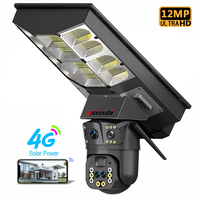 Caméra de Surveillance Solaire Sans Fil Tout-en-un 12 Mpx à Lentilles Multiples, Projecteur Solaire PTZ avec Caméra Solaire Sans Fil 4G et Batterie 18000 mAh