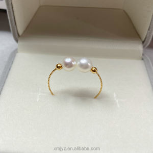 Gecertificeerd 18K Goud Zoetwater Parel <span class=keywords><strong>Ring</strong></span> Verstelbare <span class=keywords><strong>Ring</strong></span> Elastische Mode Staart <span class=keywords><strong>Ring</strong></span> Perfect Ronde Vlekkeloze Schittering Parel - Product Image 2