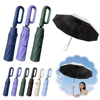 Parapluie pliant avec poignée à crochet, entièrement automatique, protection solaire, pour hommes, pluie, marche, randonnée, voyage