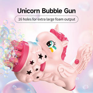 Máquina de Burbujas para Niños, Juguete de Verano para Exteriores, Playa y Parque, Pistola de Burbujas Eléctrica de Unicornio con 16 Orificios, Luz y 60 ml de Solución para Burbujas - Product Image 2