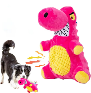 Juguete de Peluche Interactivo y Duradero para Perros, Color Rosa, Divertido, para Limpiar los Dientes, con Sonido, en Forma de Dinosaurio, para Entrenamiento de Mascotas - Product Image 1
