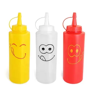 Logo Kustom Plastik Saus Dapat Dipakai Ulang 12 Oz Botol Remas dengan Tutup Tahan Bocor