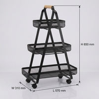 Chariot utilitaire à 3 niveaux avec poignée en bois, chariot de rangement en métal grillagé, organisateur mobile pour cuisine, salle de bain, bureau