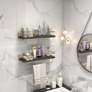 Set di 2 Mensole da Parete con <span class=keywords><strong>Portasciugamani</strong></span>, Scaffali Decorativi <span class=keywords><strong>per</strong></span> <span class=keywords><strong>Bagno</strong></span>, Mensole Fluttuanti <span class=keywords><strong>per</strong></span> Arredamento Cucina - Product Image 4