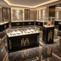Meubles de présentation haut de gamme pour bijouterie, écologiques, avec vitrine en verre éclairée par LED, comptoir îlot et vitrine haute assortie