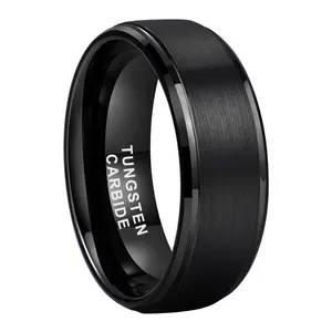 Coolstyle gioielli Dropshipping all'ingrosso 8mm a gradini smussati moda fidanzamento fede nuziale anello in tungsteno nero per uomo donna