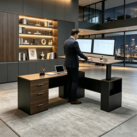 Bureau de direction en L à moteur unique pour vente en gros - Poste de travail assis-debout réglable en hauteur avec tiroirs de rangement