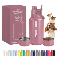 Distributeur d'eau pour animaux de compagnie personnalisé, bouteille d'eau de voyage pour animaux de compagnie de 32 oz, bouteille d'eau pour chien portable multifonctionnelle en acier inoxydable isolée 2 en 1